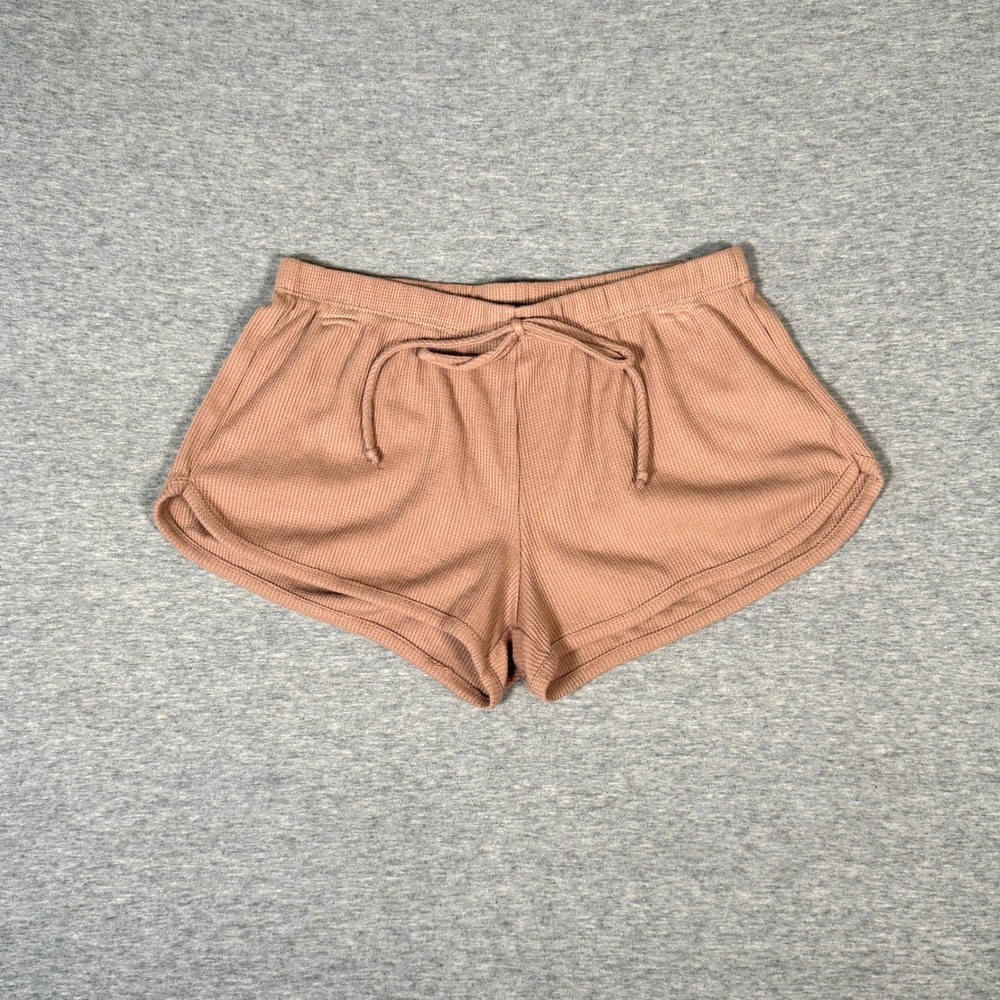 Bozzolo Womens Waffle Knit Lounge Shorts Pink Dolphin Hem Drawstring Small